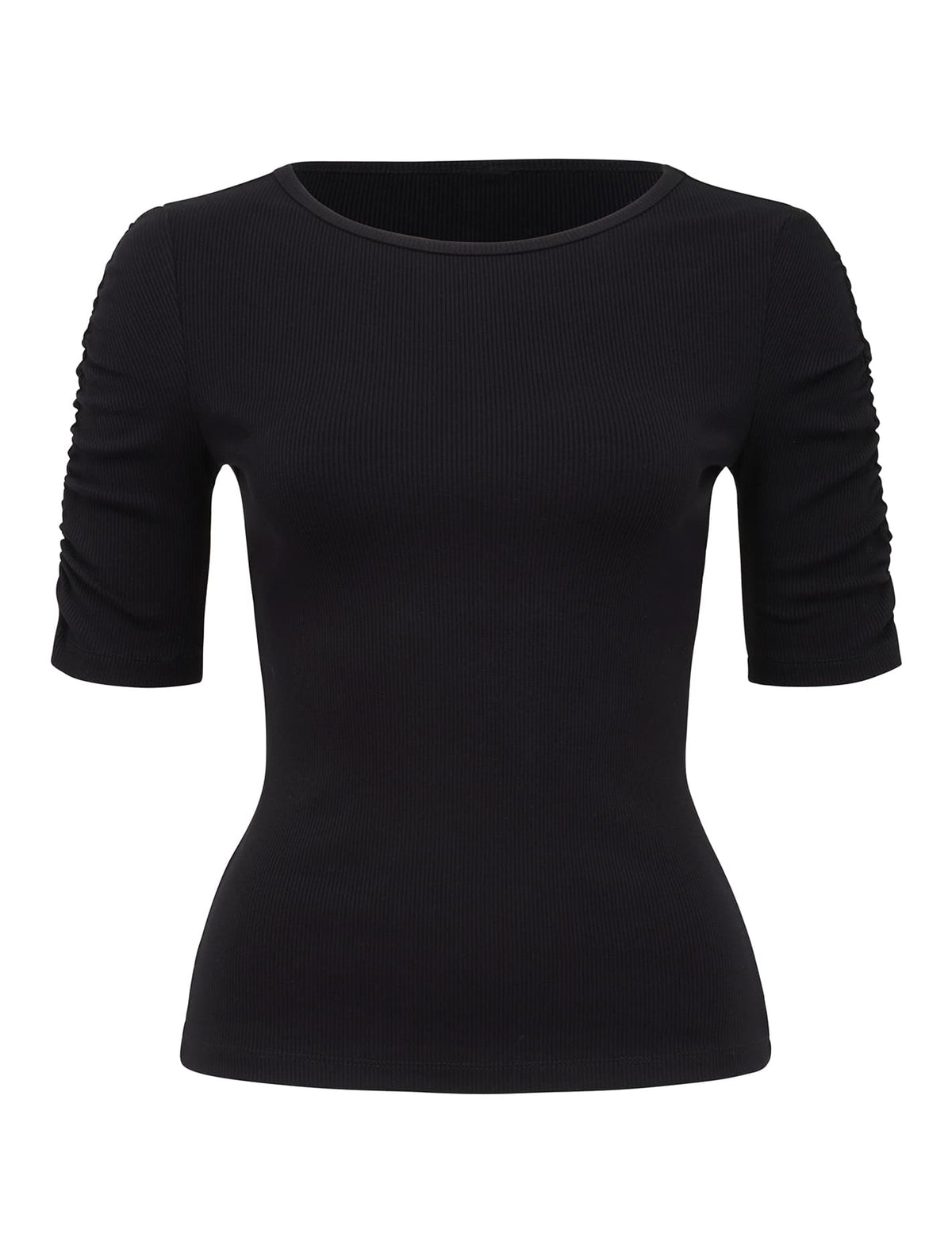 Tobi Ruched Half Sleeve Top Black_mannequin