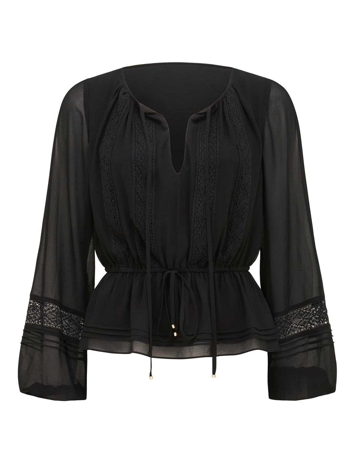 Colleen Waisted Trim Blouse Black_mannequin