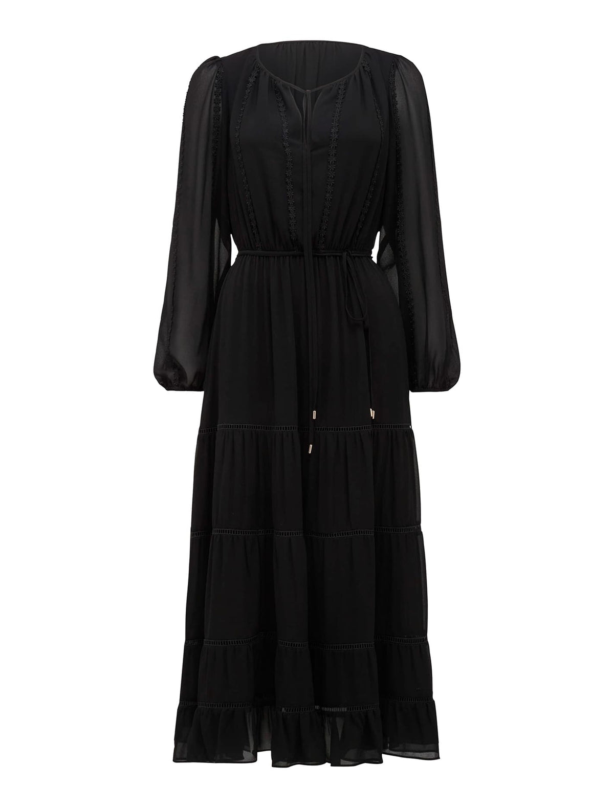 Bridget Tiered Lace Trim Midi Black_mannequin