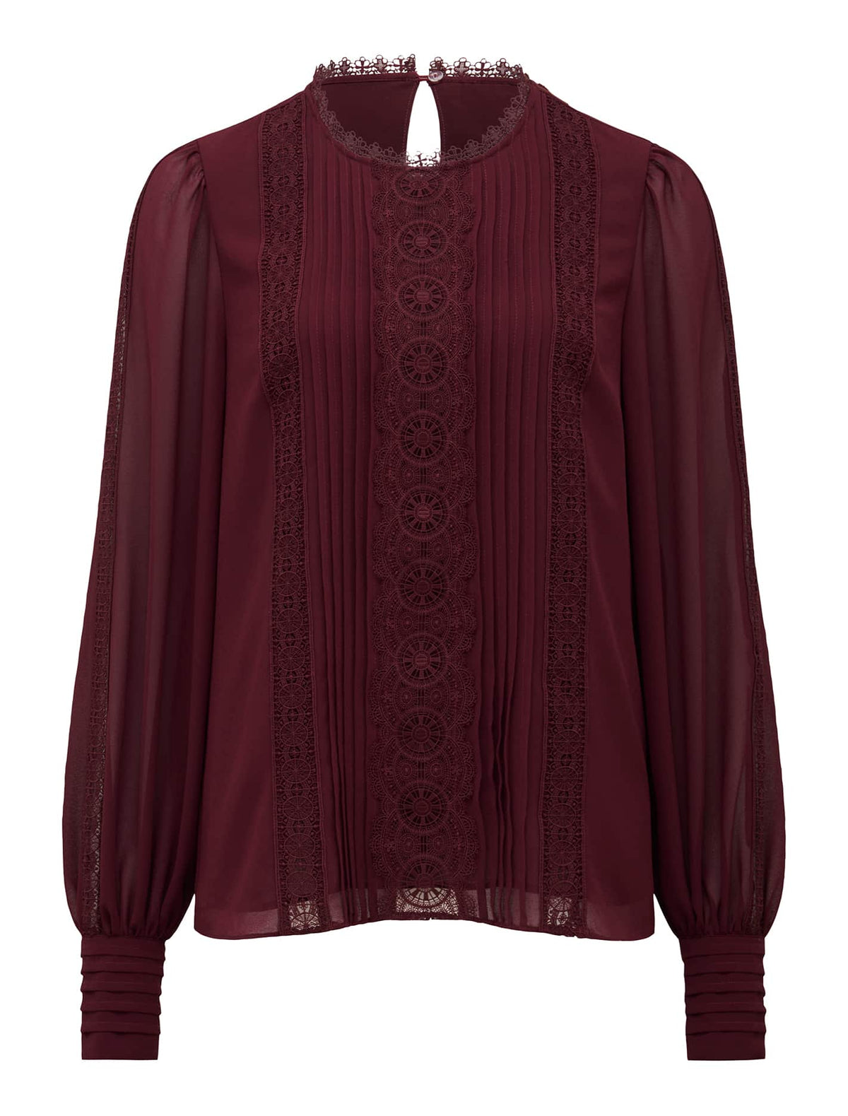 Charlee Lace Trim Blouse Deep Mahogany_mannequin