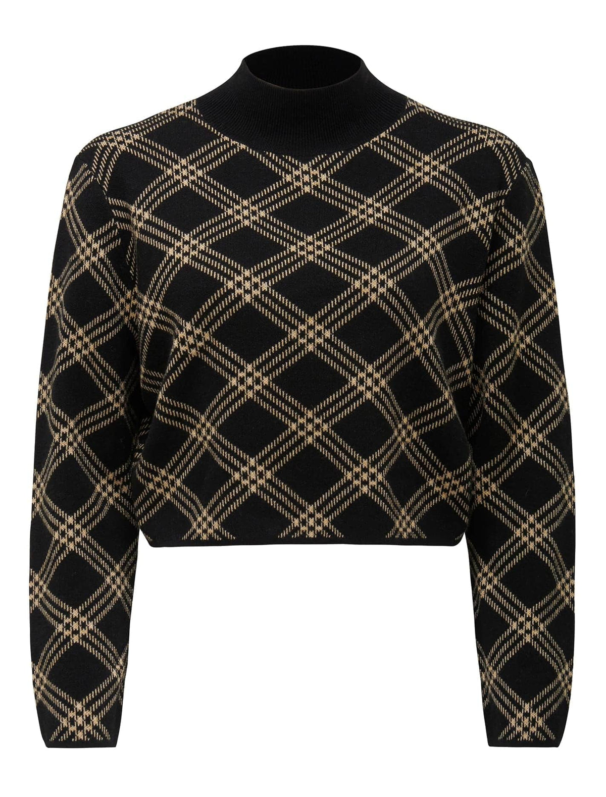 Frankie Check Knit Jumper Black and Camel_mannequin