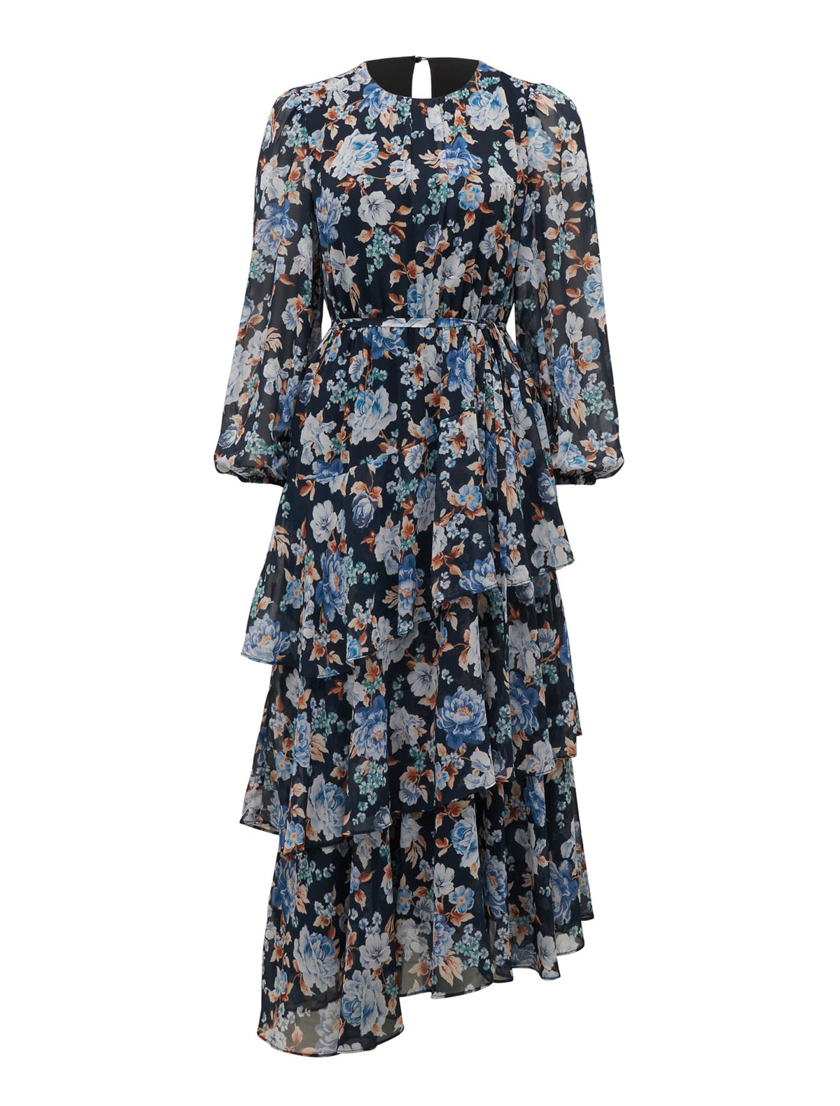 Angelica Asymmetrical Ruffle Midi Dress Verona Floral_mannequin