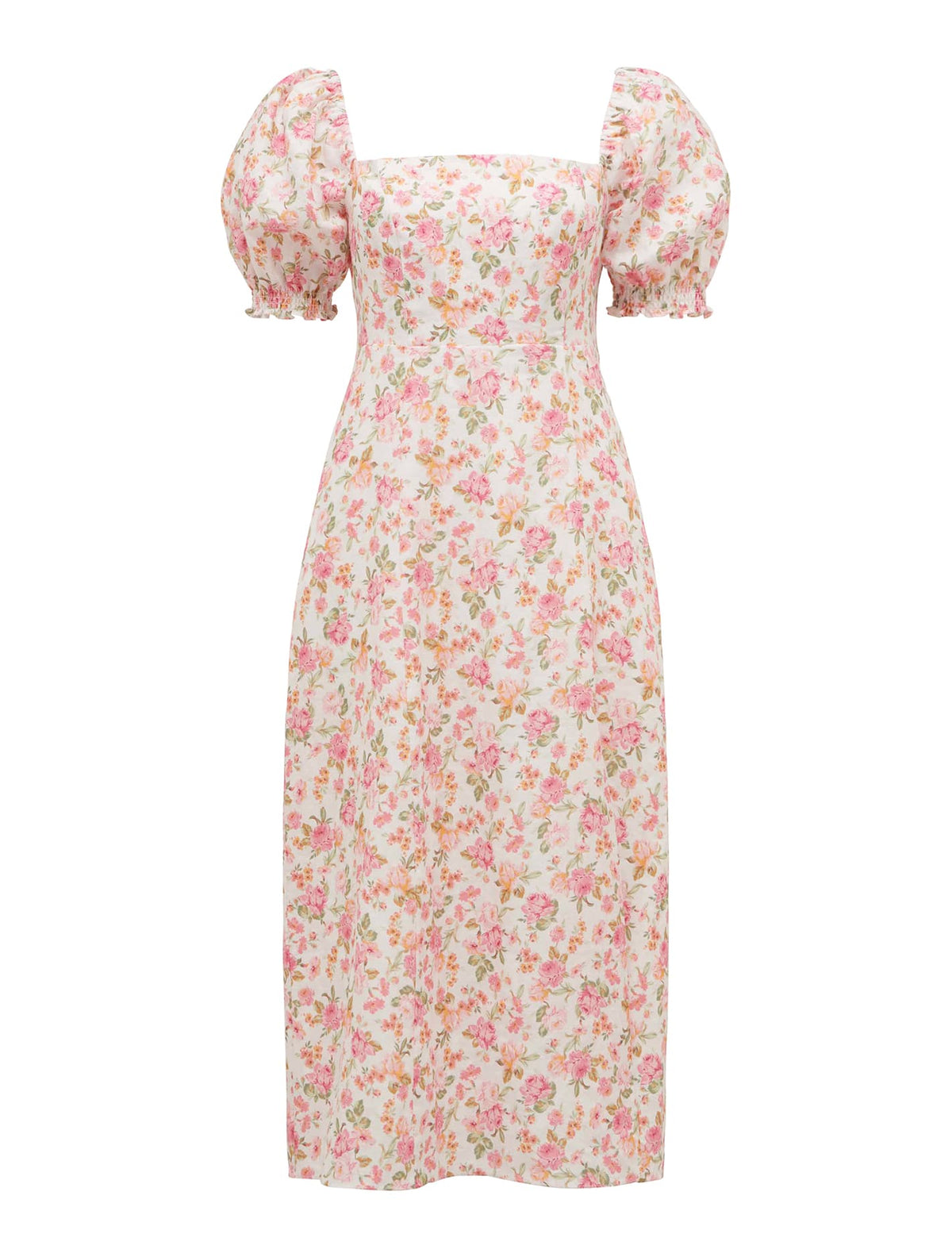 Carson Linen Square Neck Midi Dress Pink Halliday Ditsy_mannequin