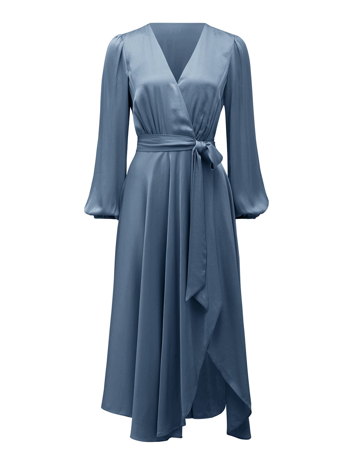 Marilyn Satin Wrap Midi Dress Dusty Blue_mannequin