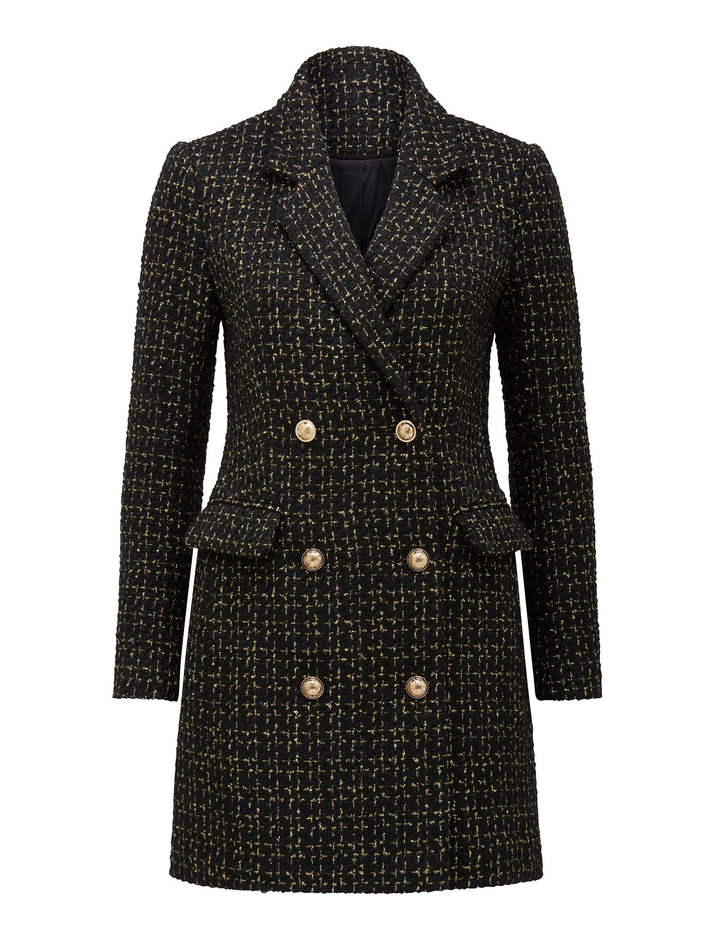 Betty Tweed Blazer Dress Black / Gold Metallic_mannequin