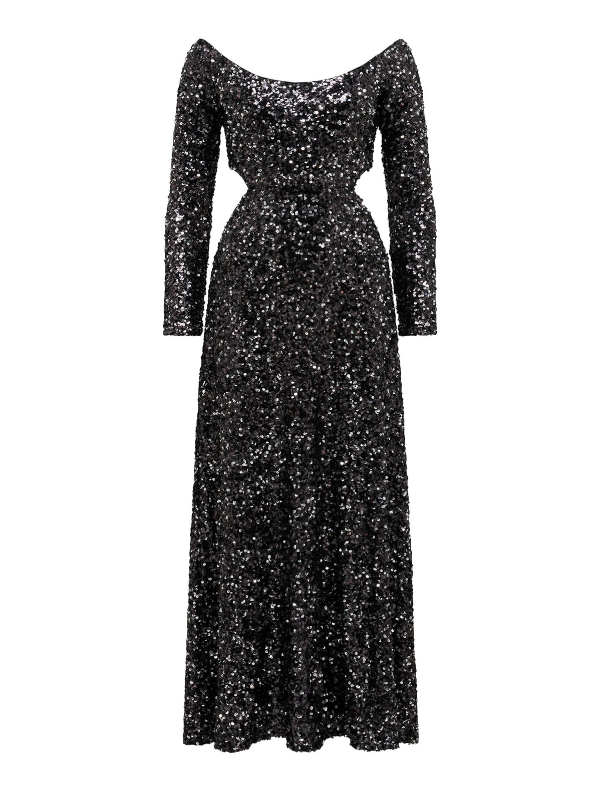 Farrah Sequin Cut Out Back Dress Black_mannequin