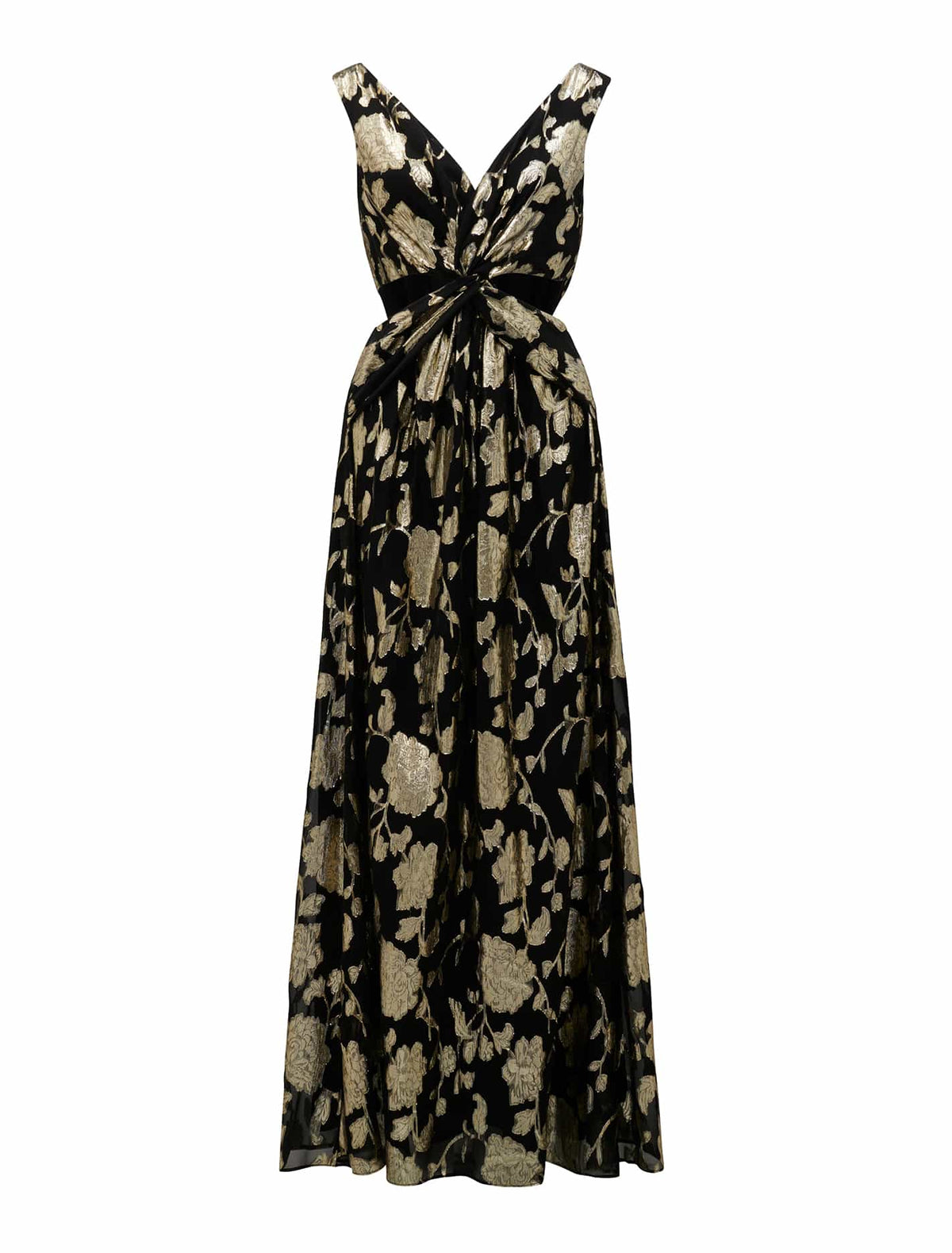 Amber Twist Cut Out Gown Black & Gold_mannequin