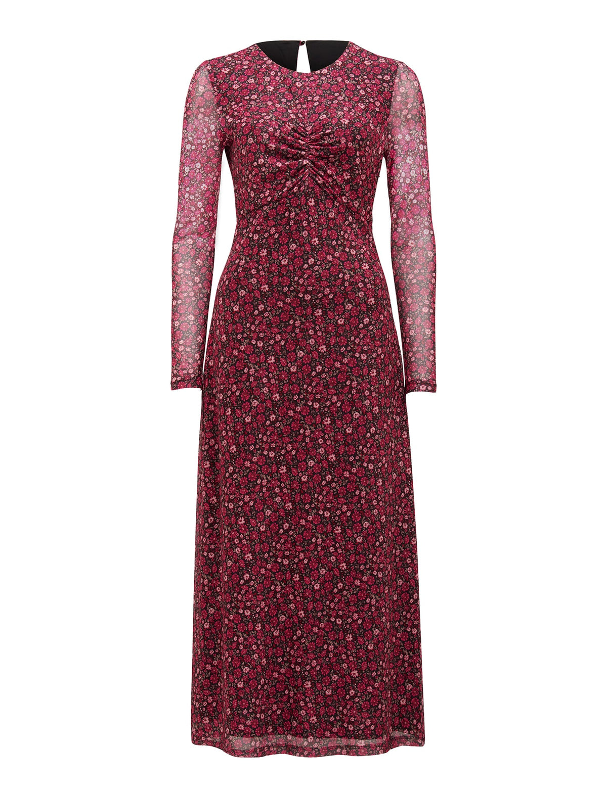 Darcy Ruched Mesh Midi Dress Rouge Addison Ditsy_mannequin