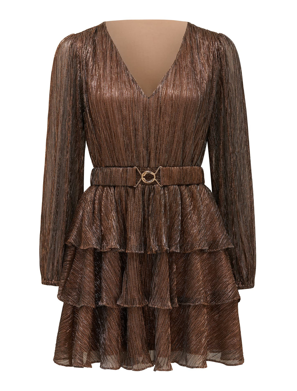 Nancy Petite Plisse Tiered Mini Bronze_mannequin