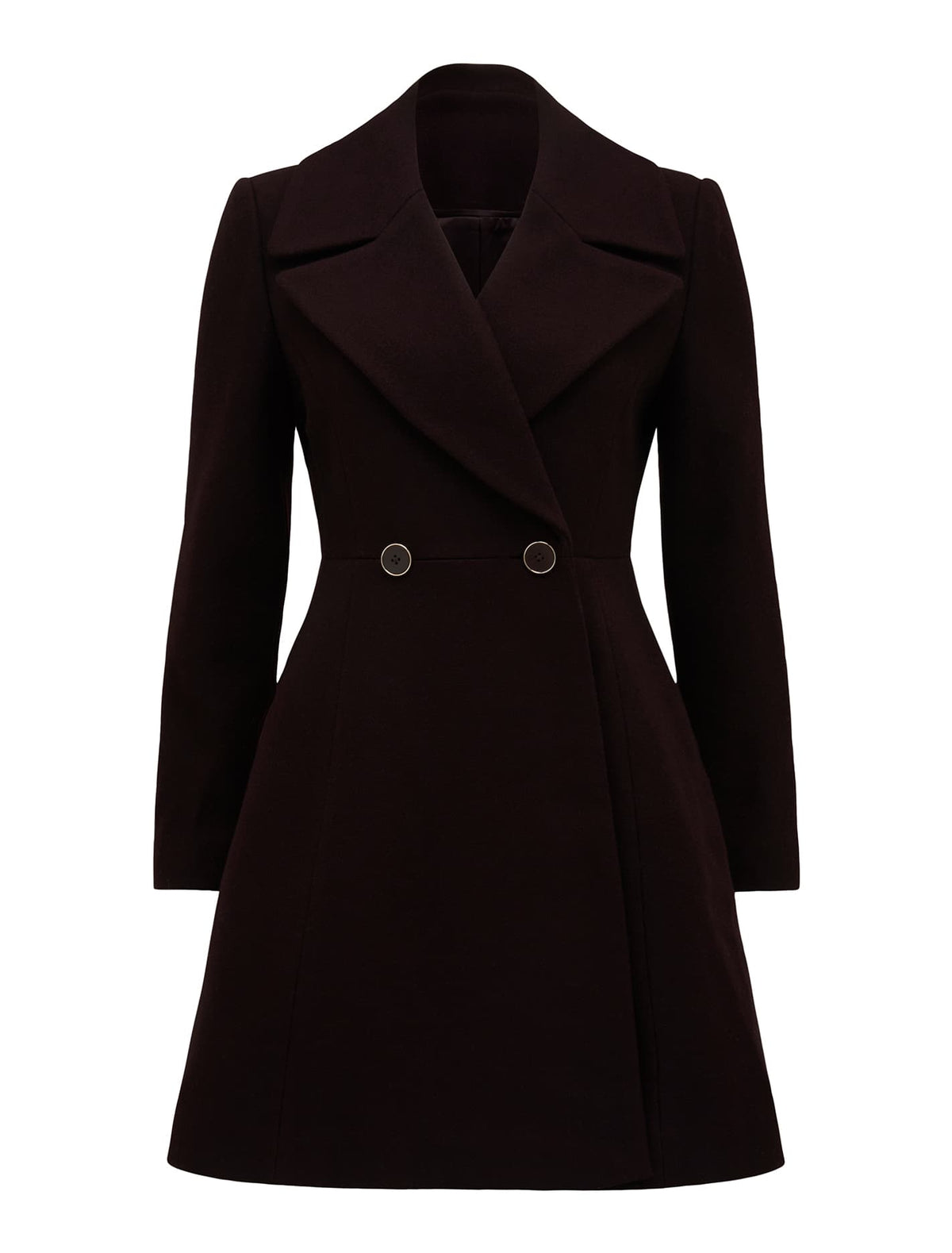 Esther Petite Fit and Flare Coat Spanish Wine_mannequin