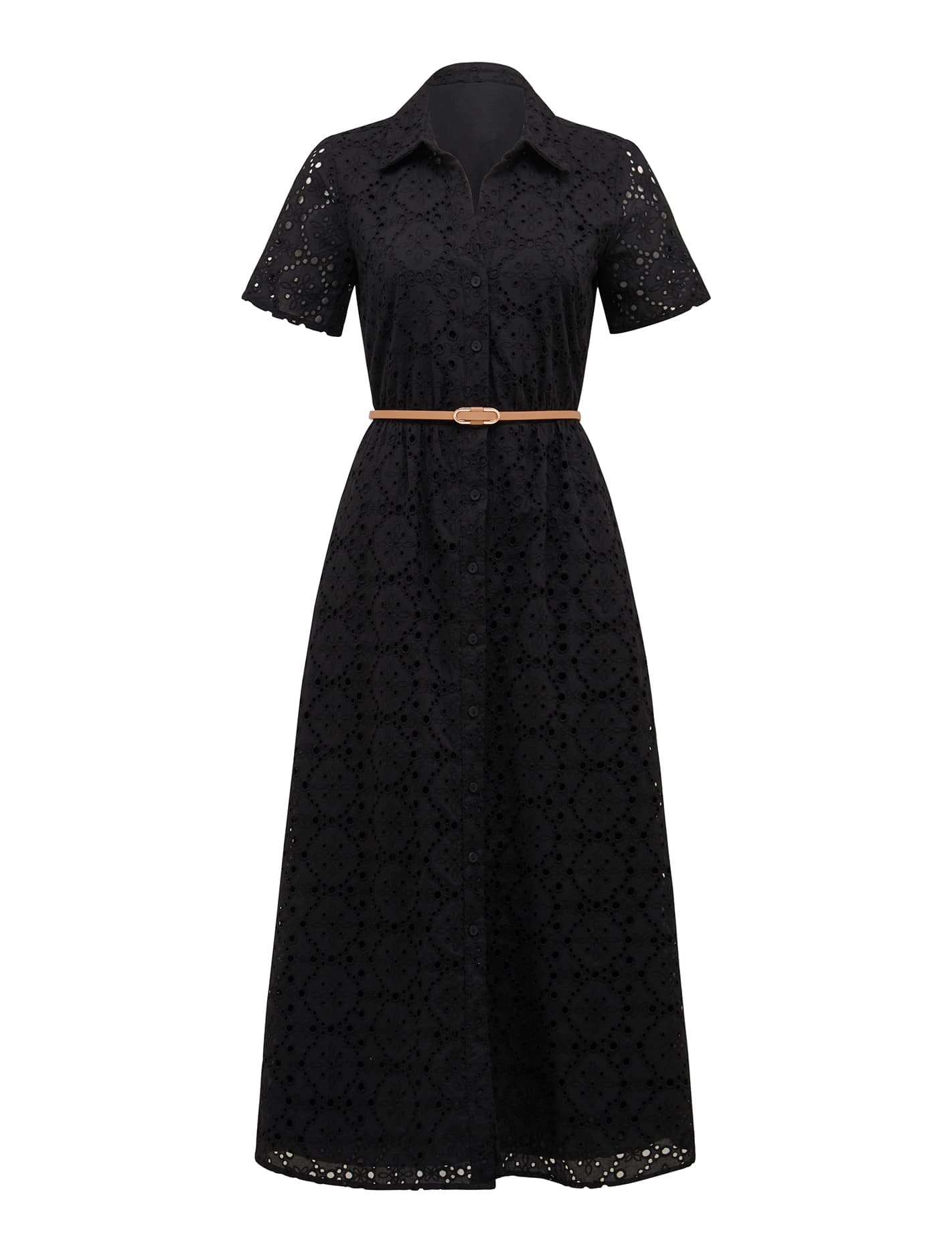 Sabrina Embroidered Shirt Dress Black_mannequin