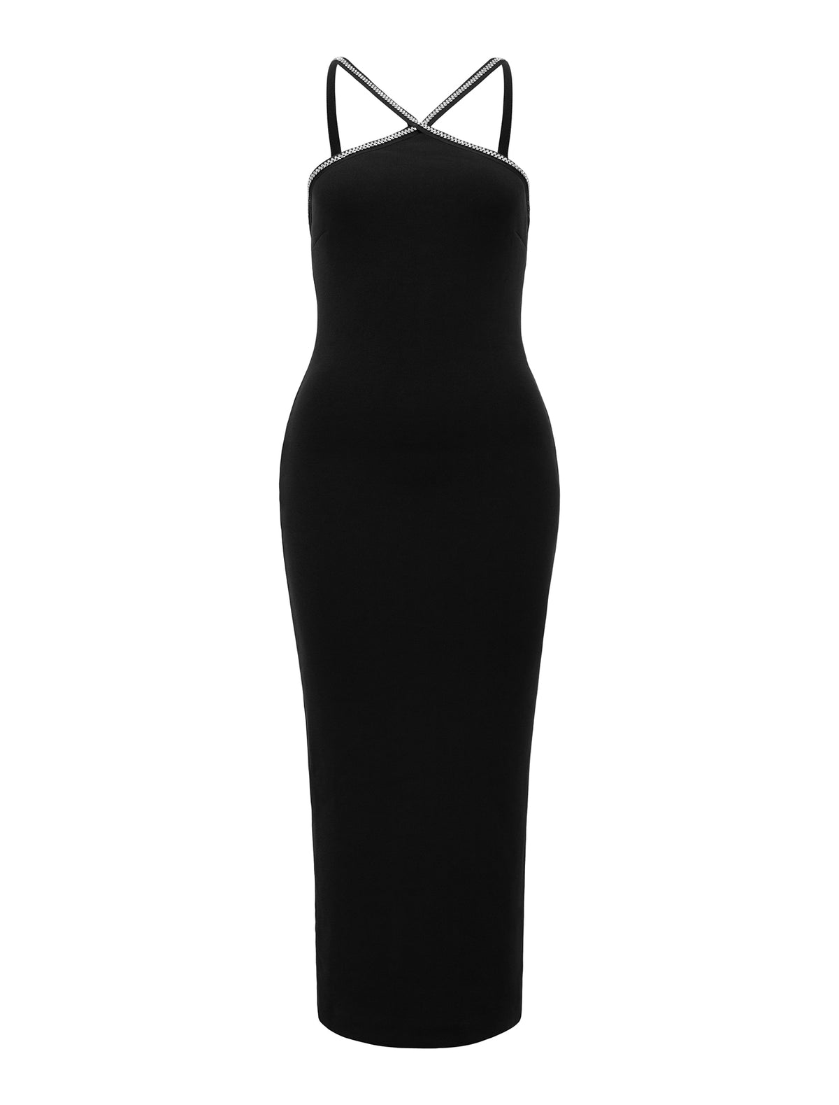 Gwen Arrow Neck Trim Bodycon Midi Black_mannequin