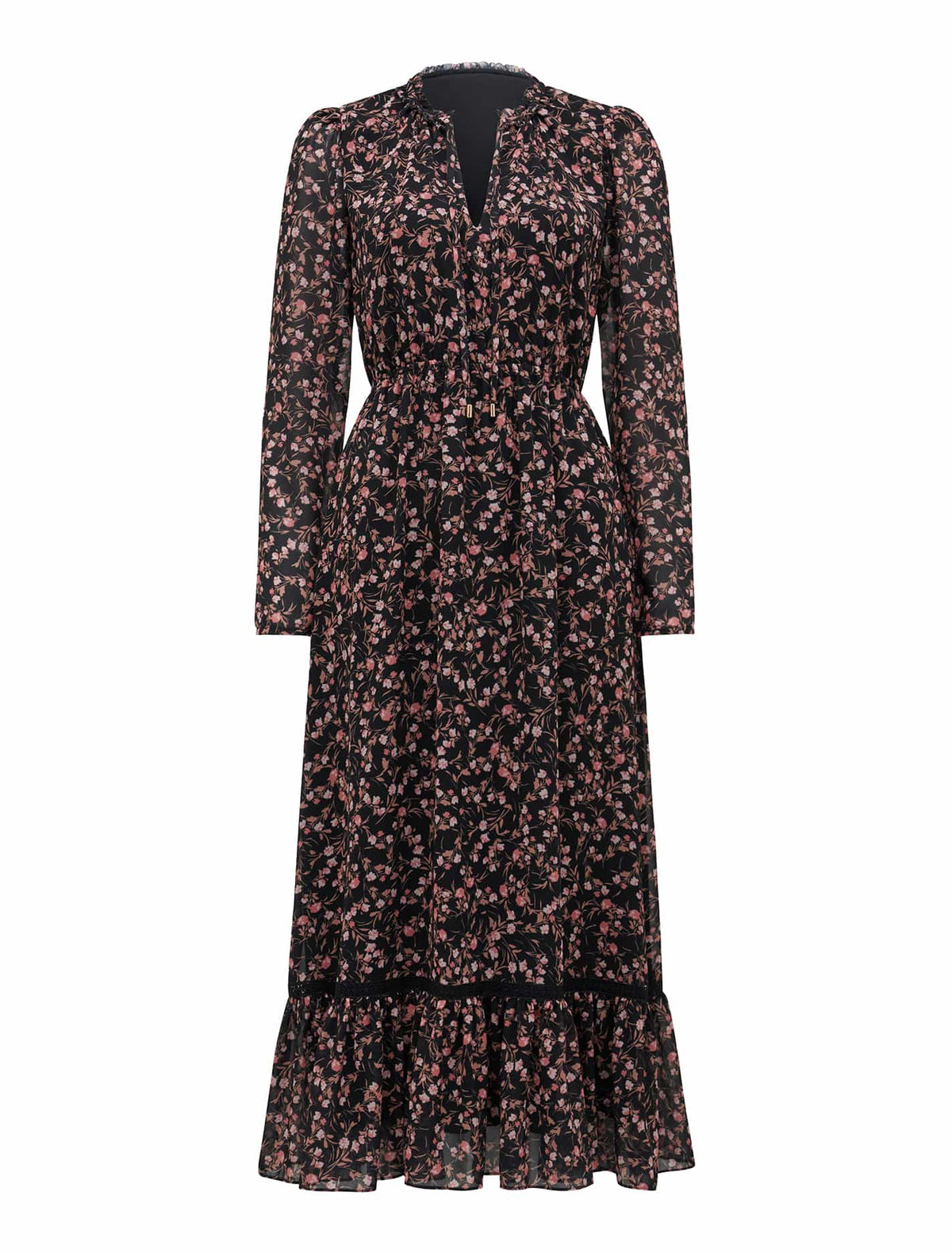 Anthea Tie Neck Midi Dress Peach Belmont Ditsy_mannequin