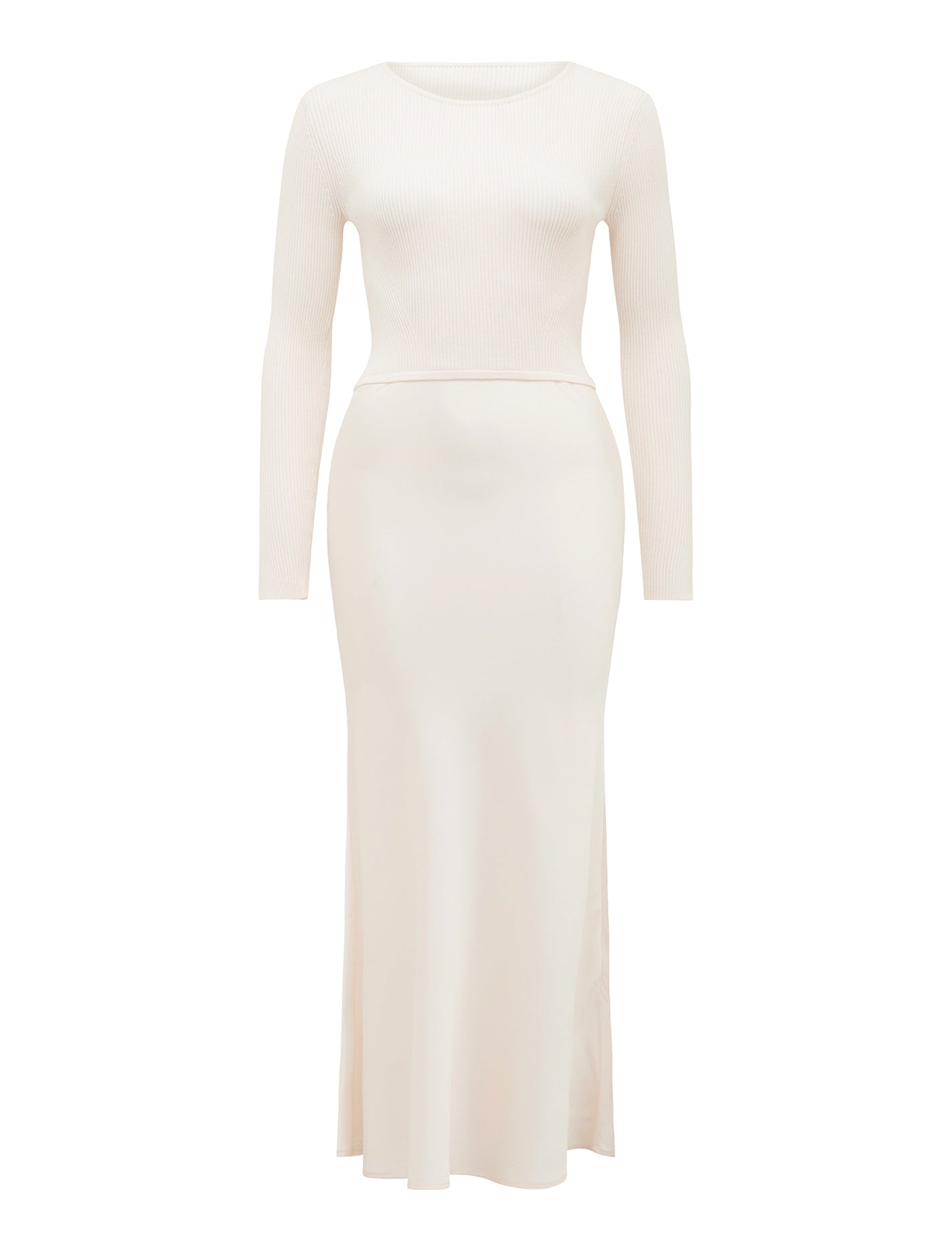 Alicia Long Sleeve Satin Mix Knit Dress Cream_mannequin