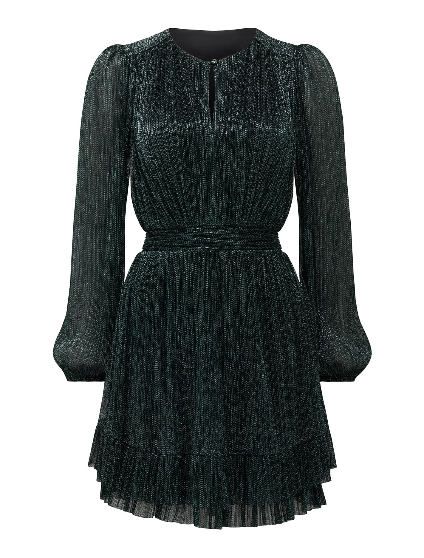 Goldie Long Sleeve Plisse Mini Dress Dark Green_mannequin
