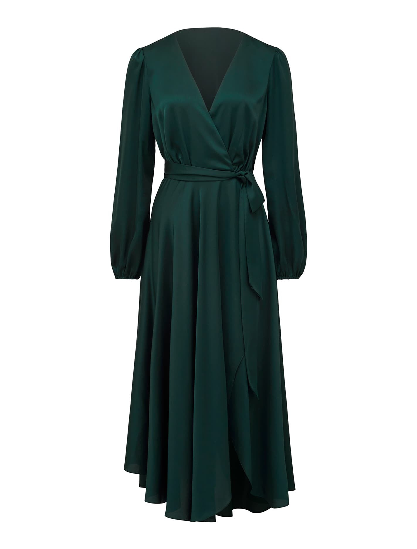 Marilyn Satin Wrap Midi Dress Dark Green_mannequin