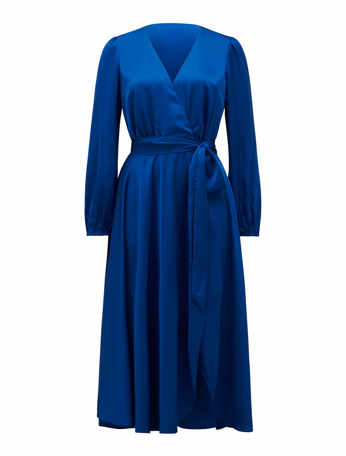 Marilyn Satin Wrap Midi Dress Sapphire Blue_mannequin