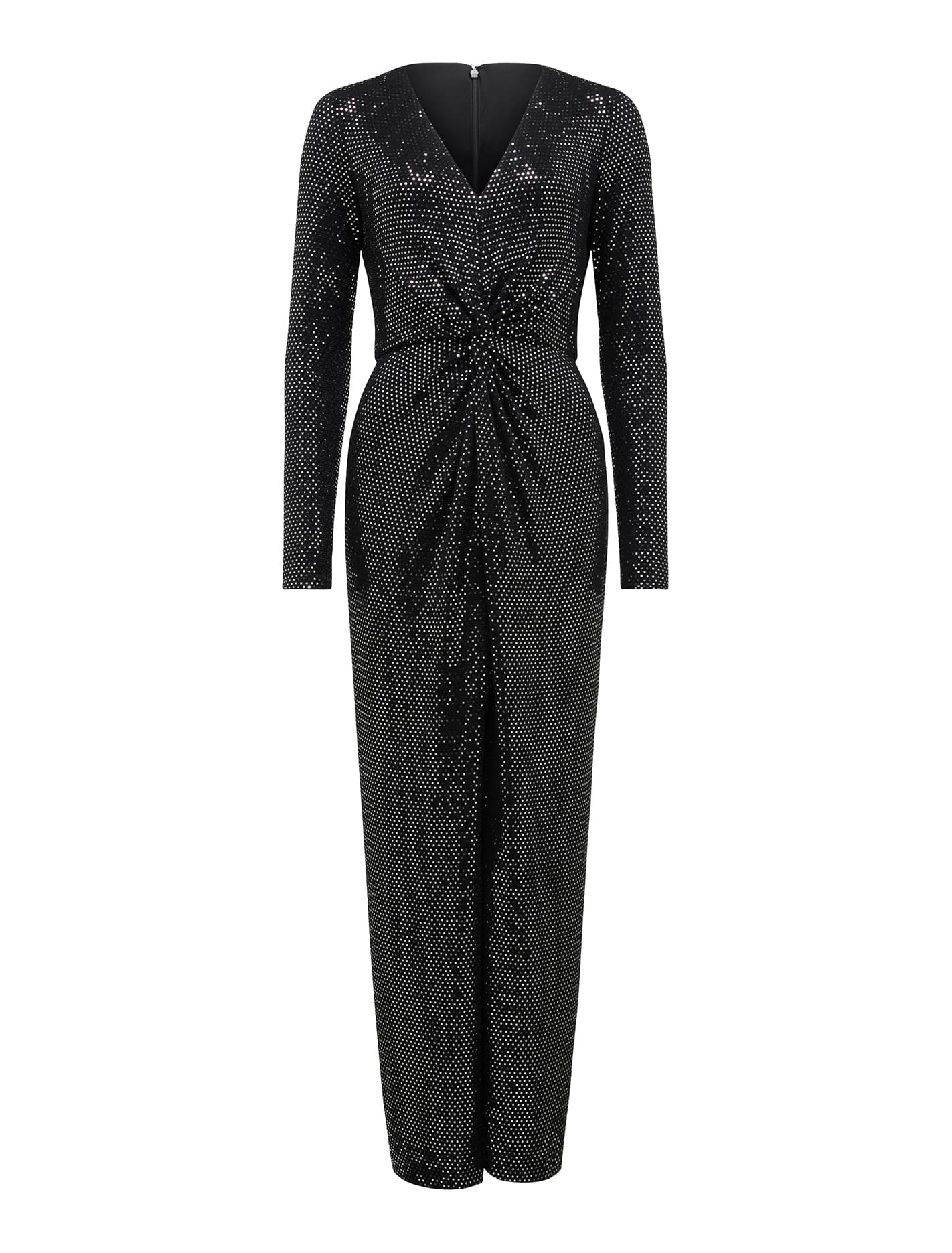 Larissa Metallic Twist Midi Dress Black and Silver Spot_mannequin
