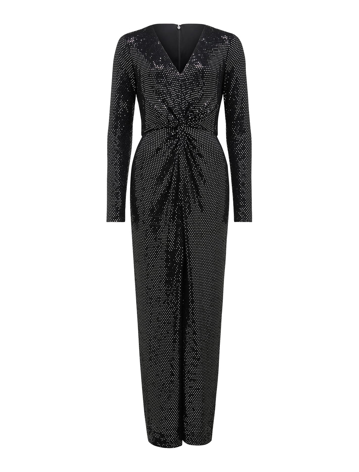 Larissa Metallic Twist Midi Dress Black and Silver Spot_mannequin