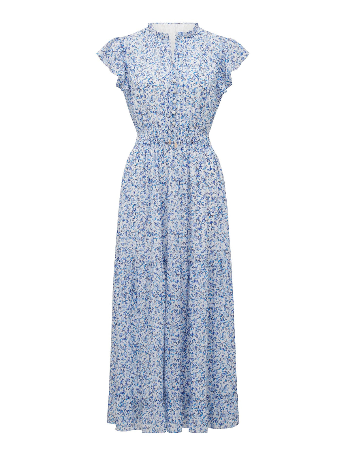Fleur Flutter Sleeve Midi Dress Blue Westbury Ditsy_mannequin