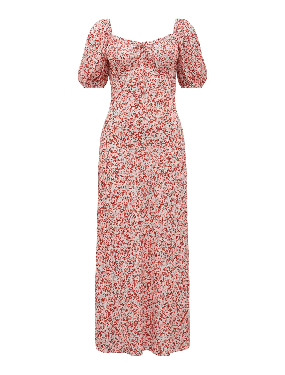 Lorelai Ruched Front Midi Dress Red Westbury Ditsy_mannequin