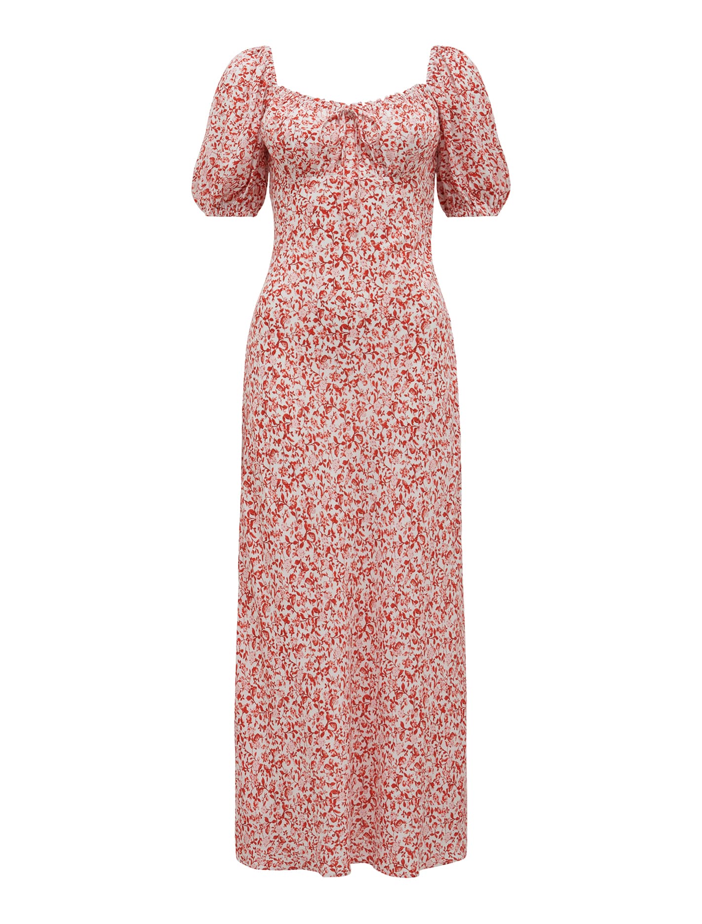 Lorelai Ruched Front Midi Dress Red Westbury Ditsy_mannequin