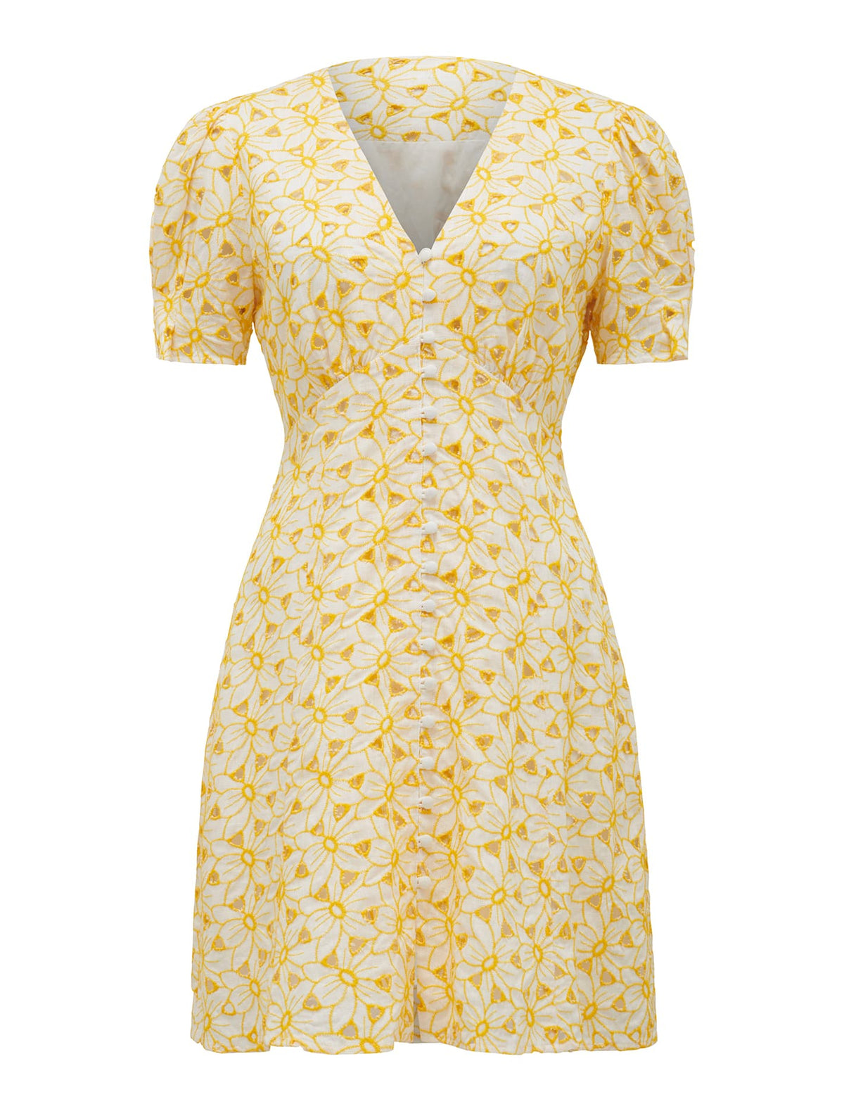 Saffron Broderie Mini Sun Dress Porcelain / Yellow_mannequin