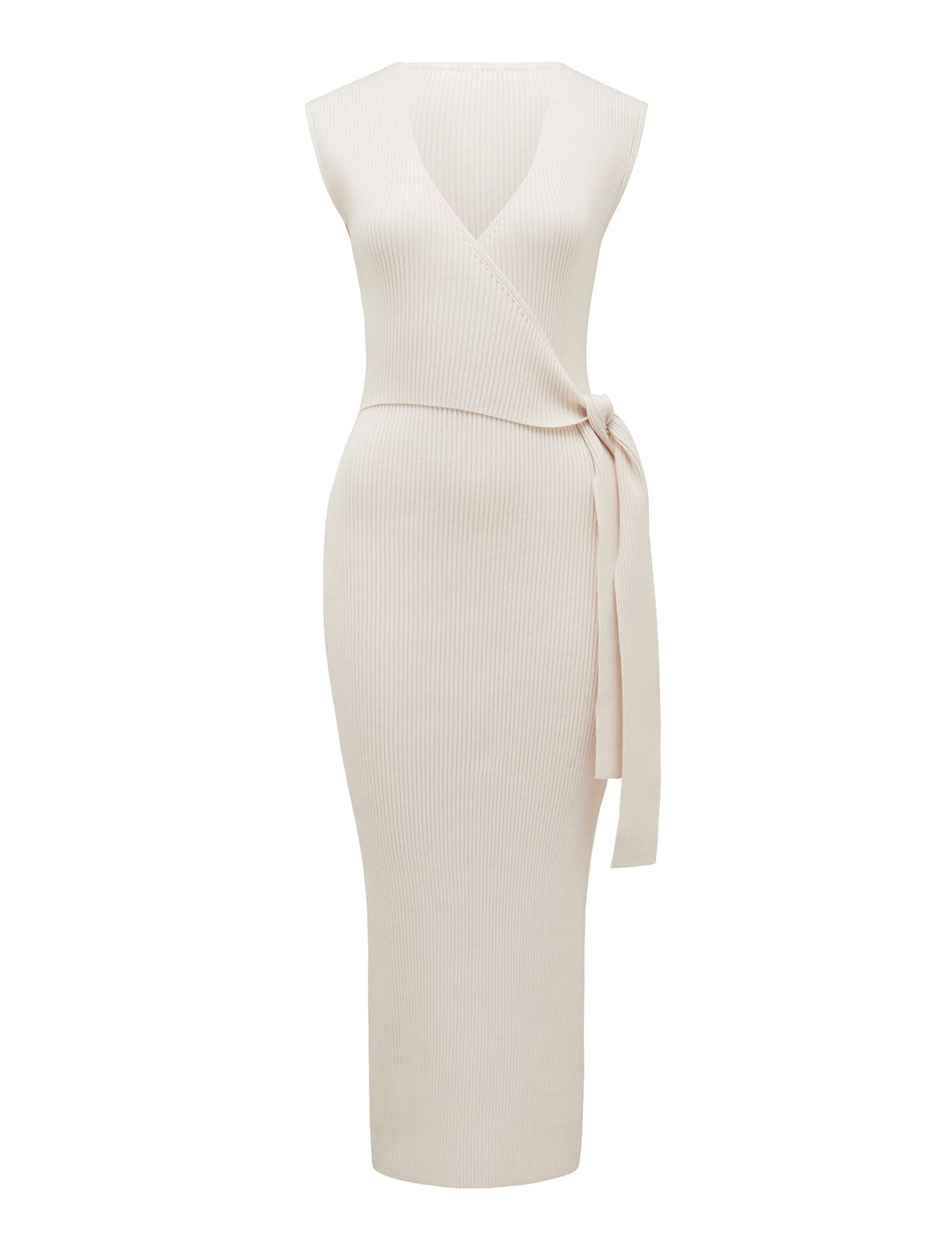 Jacinta Front Tie Knit Midi Dress Cream_mannequin