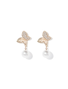 Odella Butterfly & Pearl Earring Pearl/Crystal_mannequin
