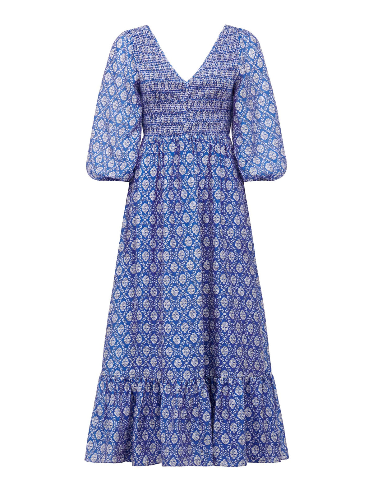 Meadow Shirred V-Neck Midi Lorne Tile_mannequin