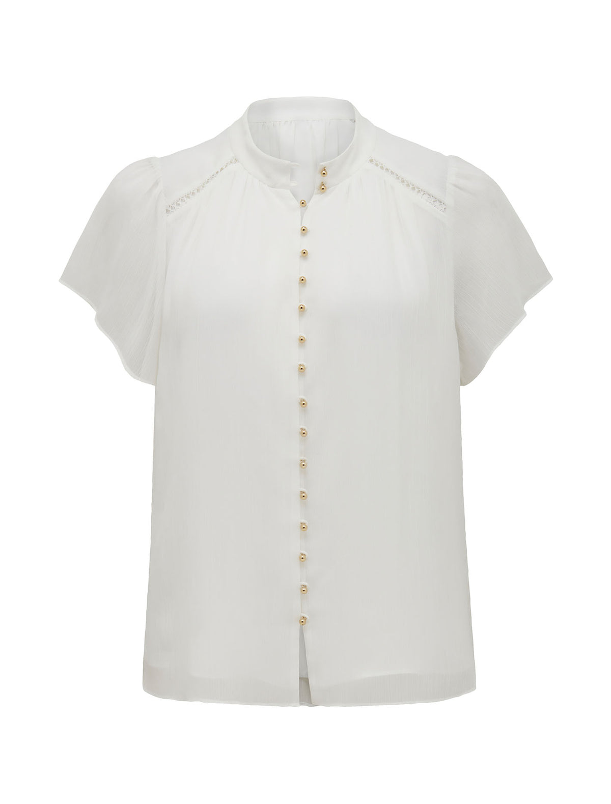 Yvonne Flutter Trim Spliced Blouse Porcelain_mannequin