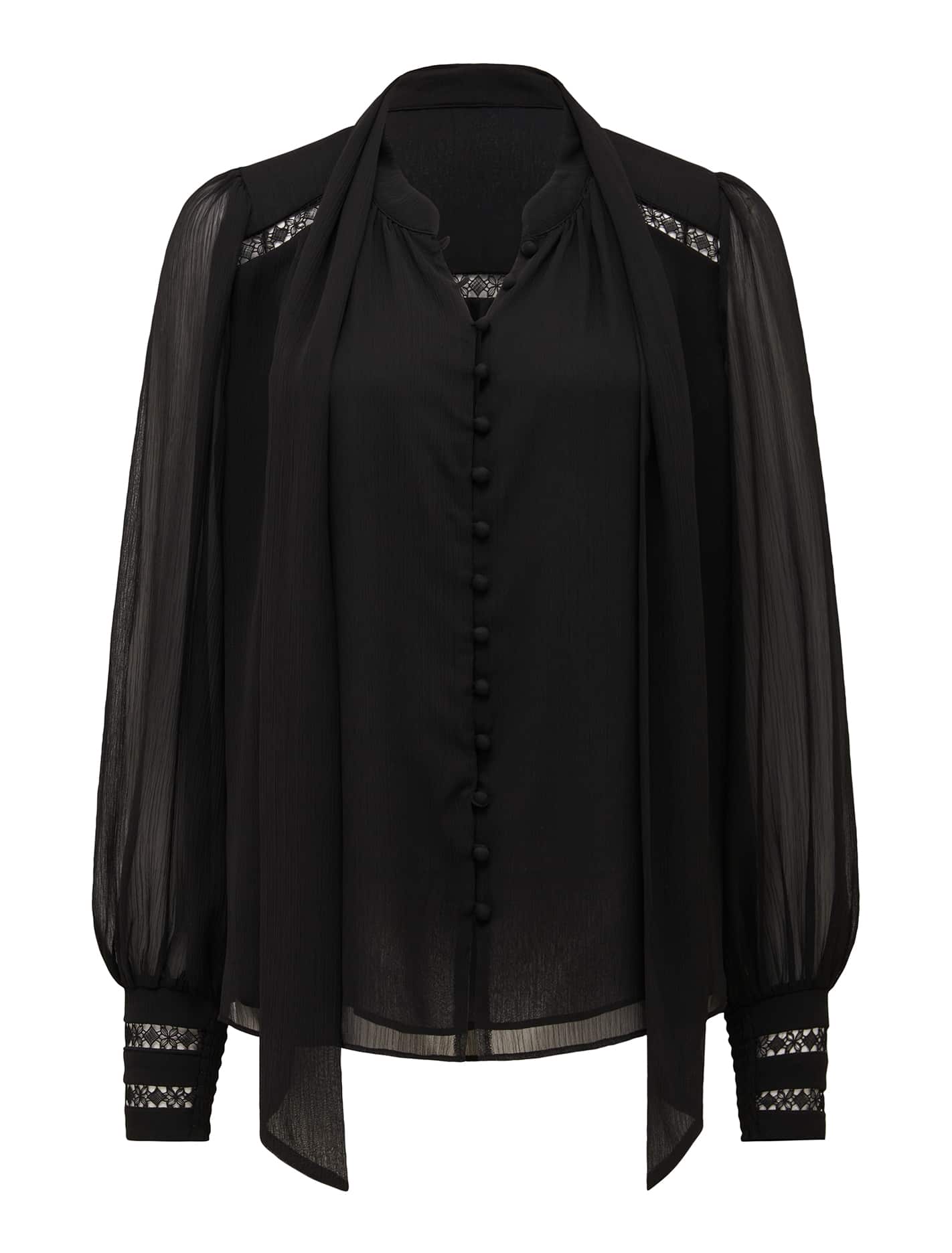 Toni Trim Spliced Tie Neck Blouse Black_mannequin