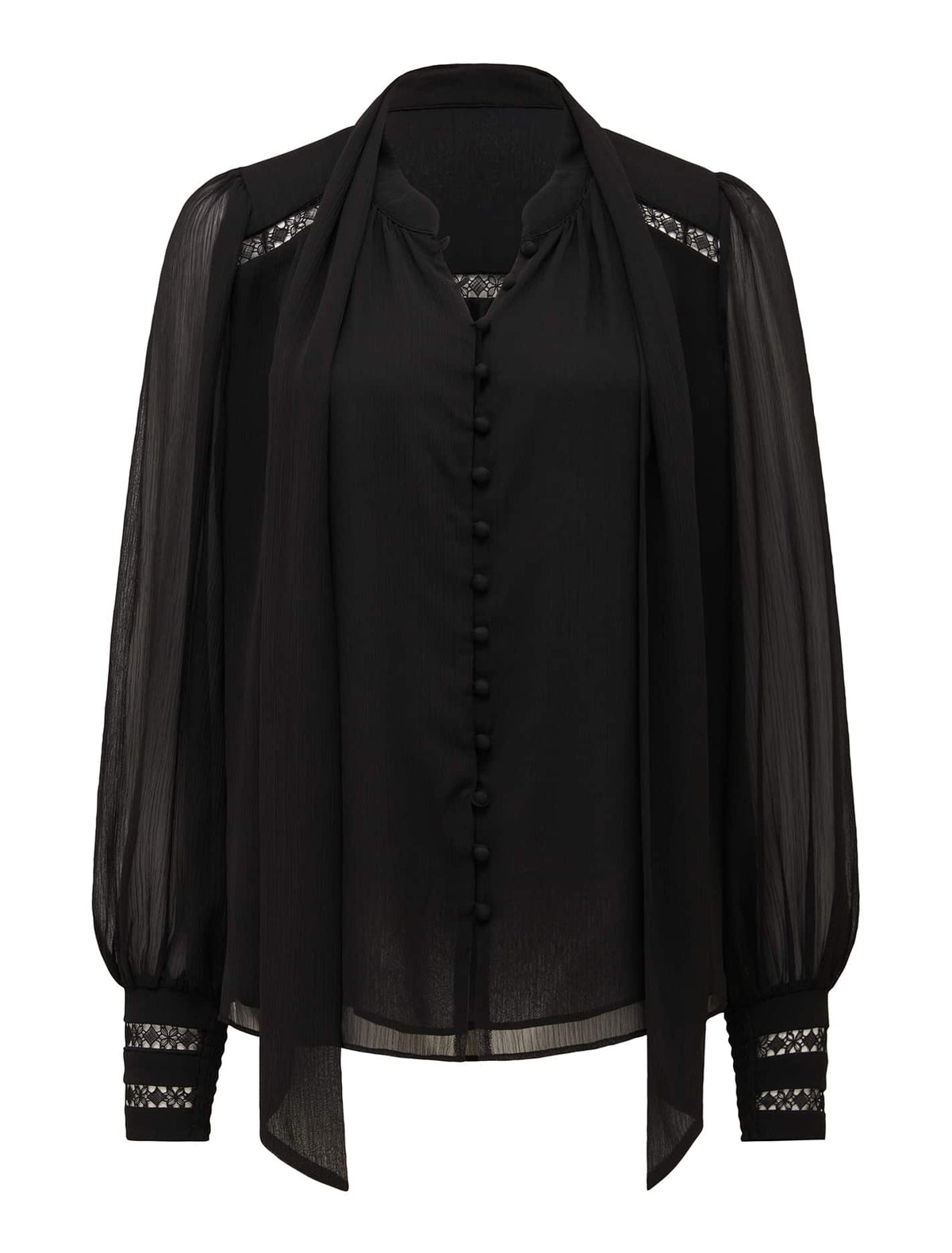 Toni Trim Spliced Tie Neck Blouse Black_mannequin