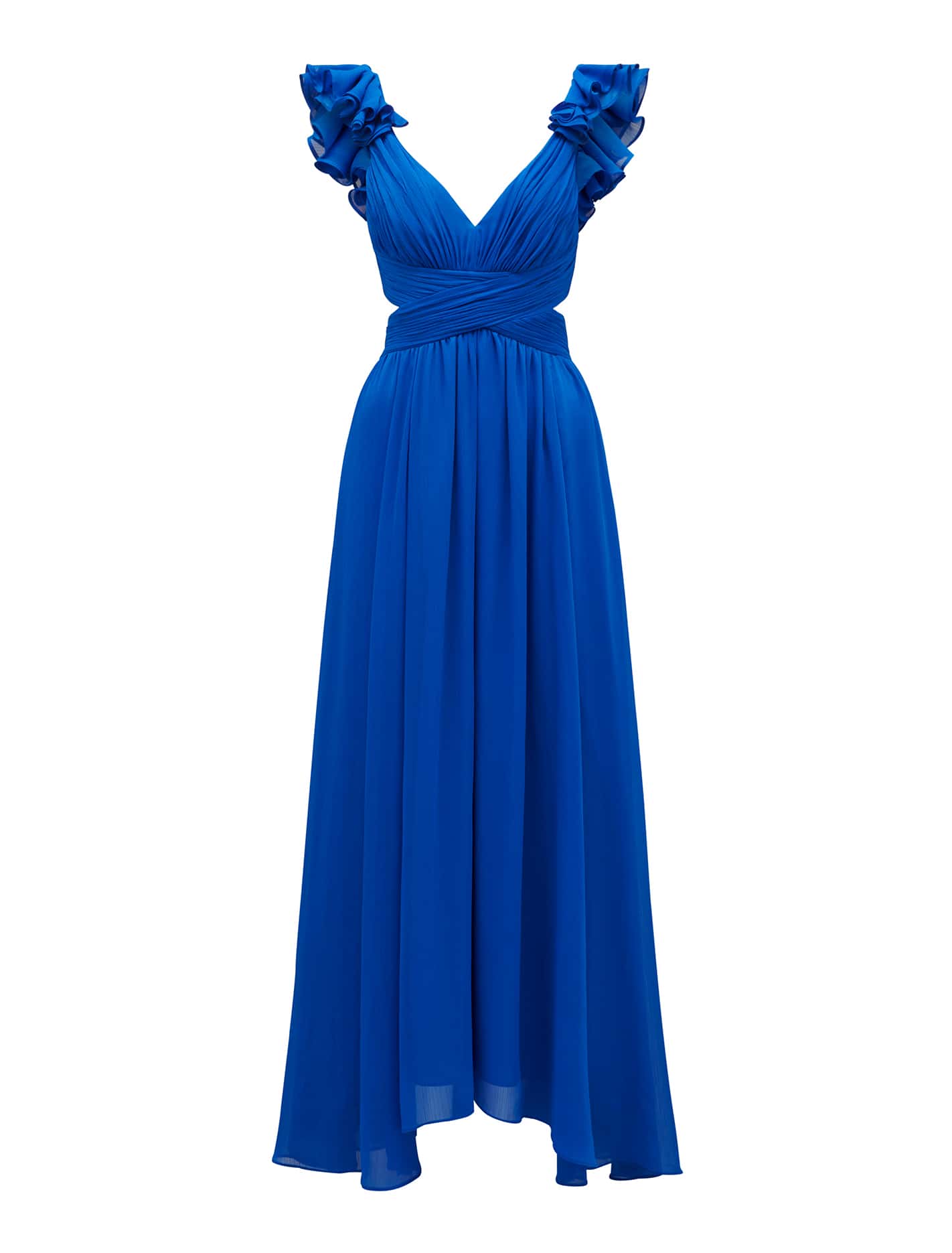 Selena Ruffle Shoulder Maxi Vivid Azure_mannequin
