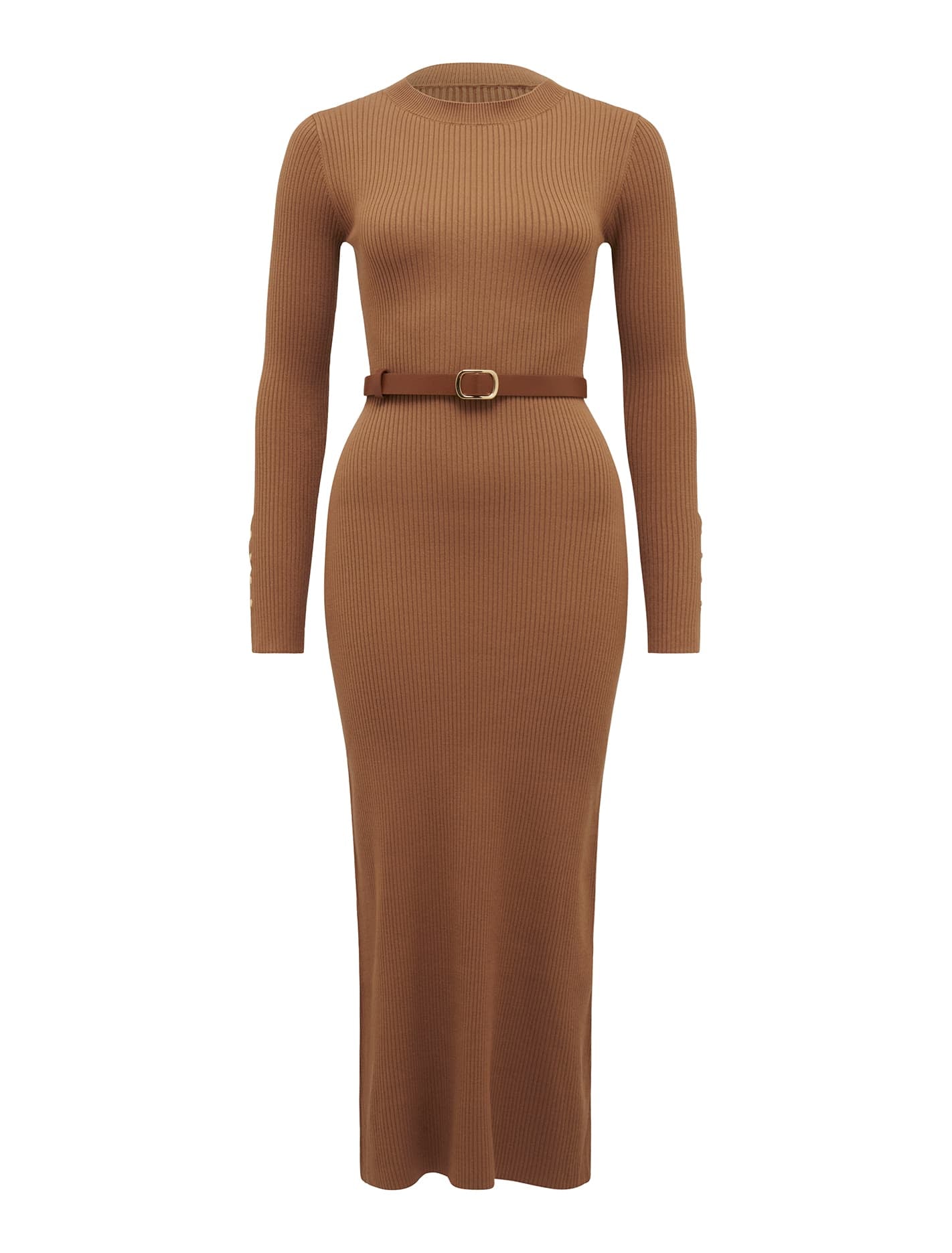 Hannah Belted Midi Knit Dress Ponyskin_mannequin