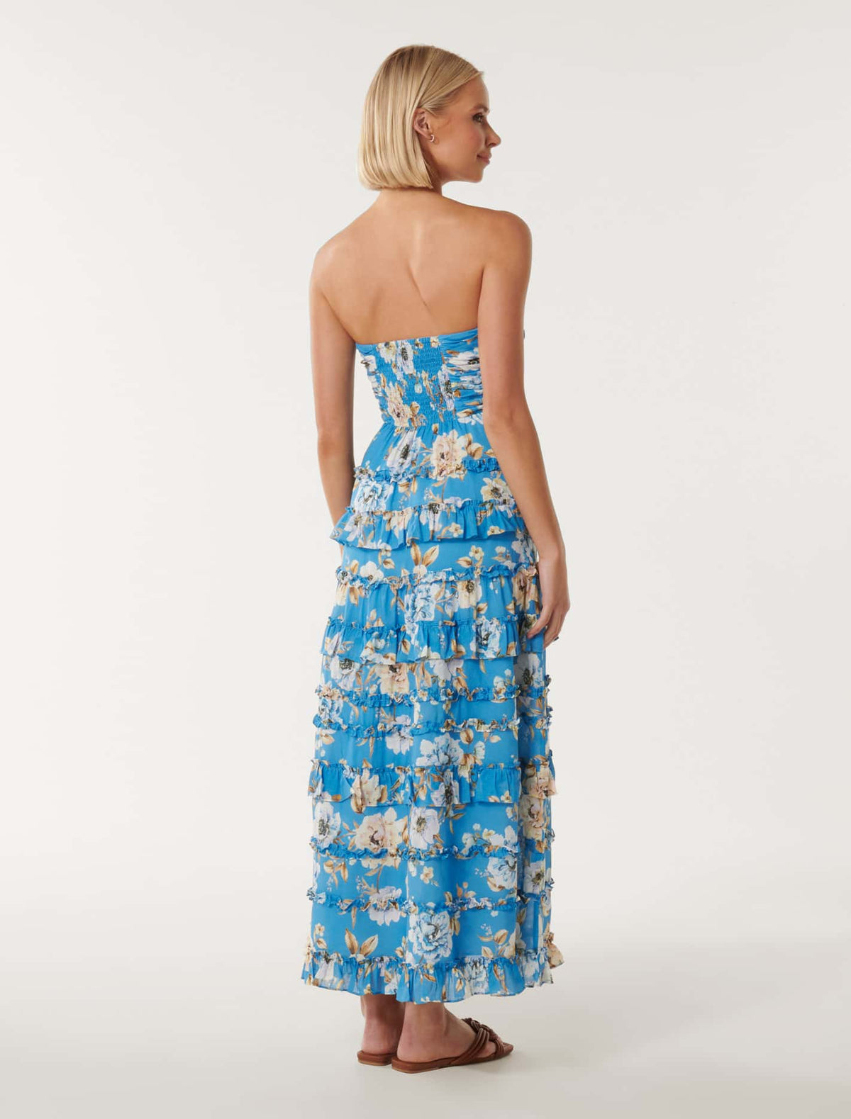Floreto Strapless Ruffle Maxi Blue Petra Floral_mannequin