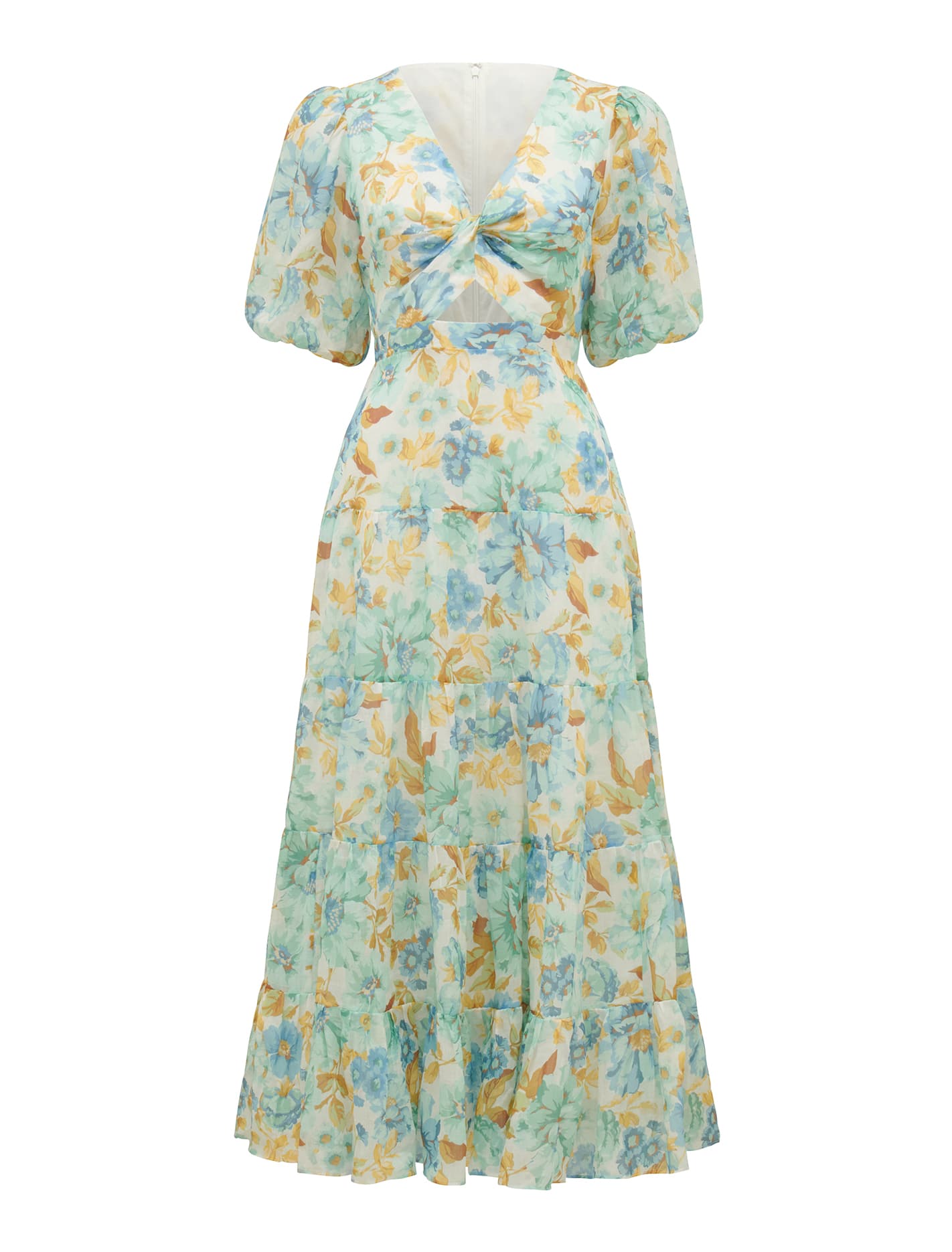 Irina Twist Front Midi Dress Blue Elmhurst Flora_mannequin