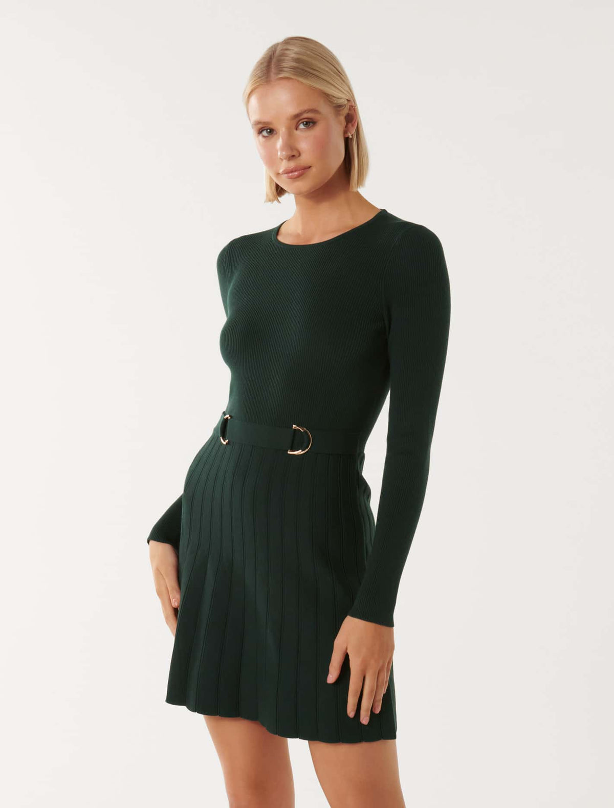 Faye D Ring Mini Knit Dress Seaweed Green_mannequin
