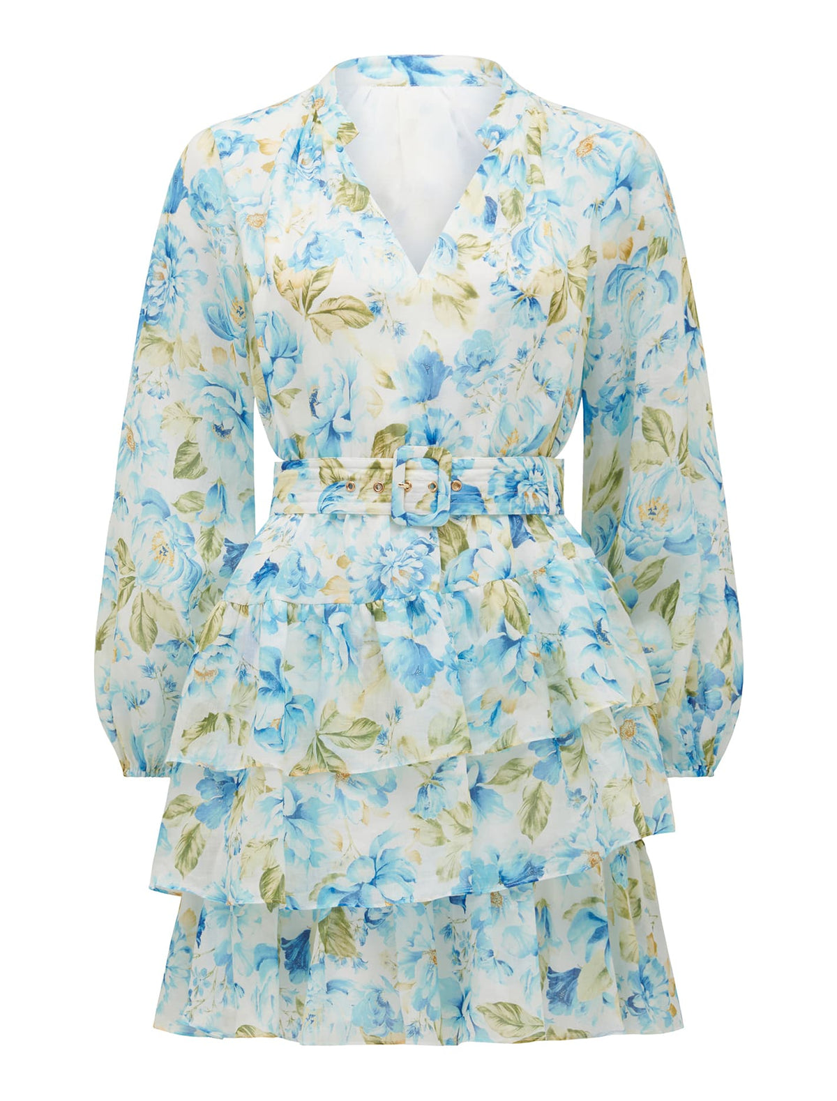 Caylee Petite Ruffle Mini Dress Aqua Colvin Floral_mannequin