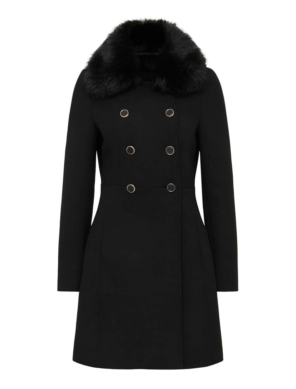 Susie Faux Fur Collar Dolly Coat Black_mannequin