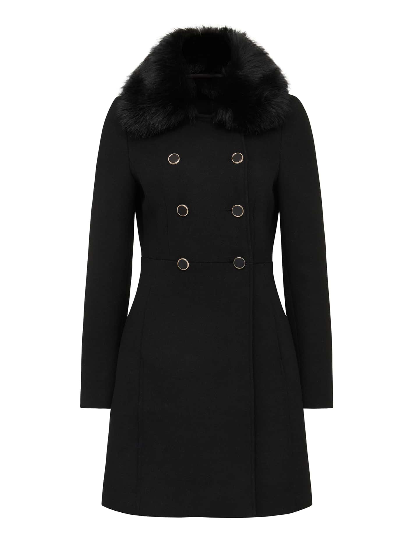 Susie Faux Fur Collar Dolly Coat Black – Ever New