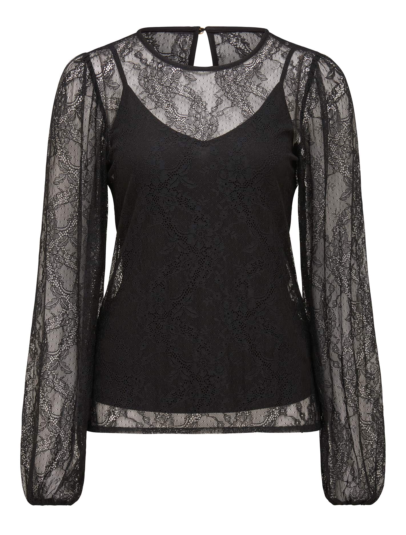 Alexis Round Neck Lace Top Black_mannequin