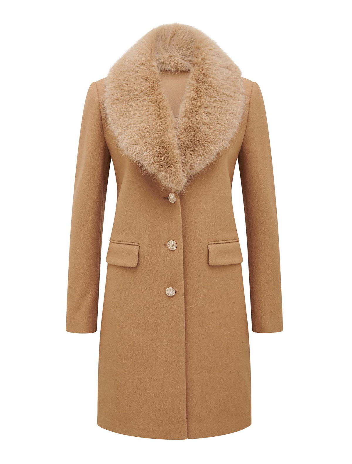 Lucinda Short Fur Collar Coat Mid Camel_mannequin