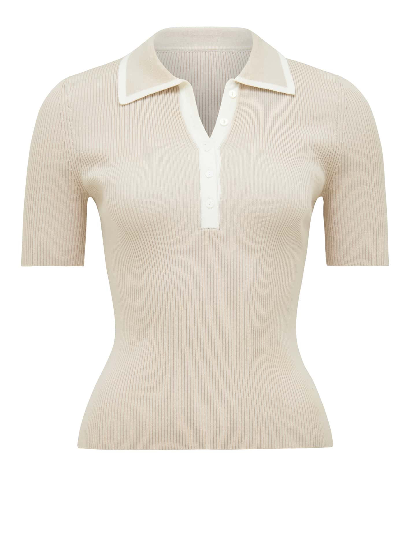 Jo Collar Knit Polo Sand / Porcelain_mannequin