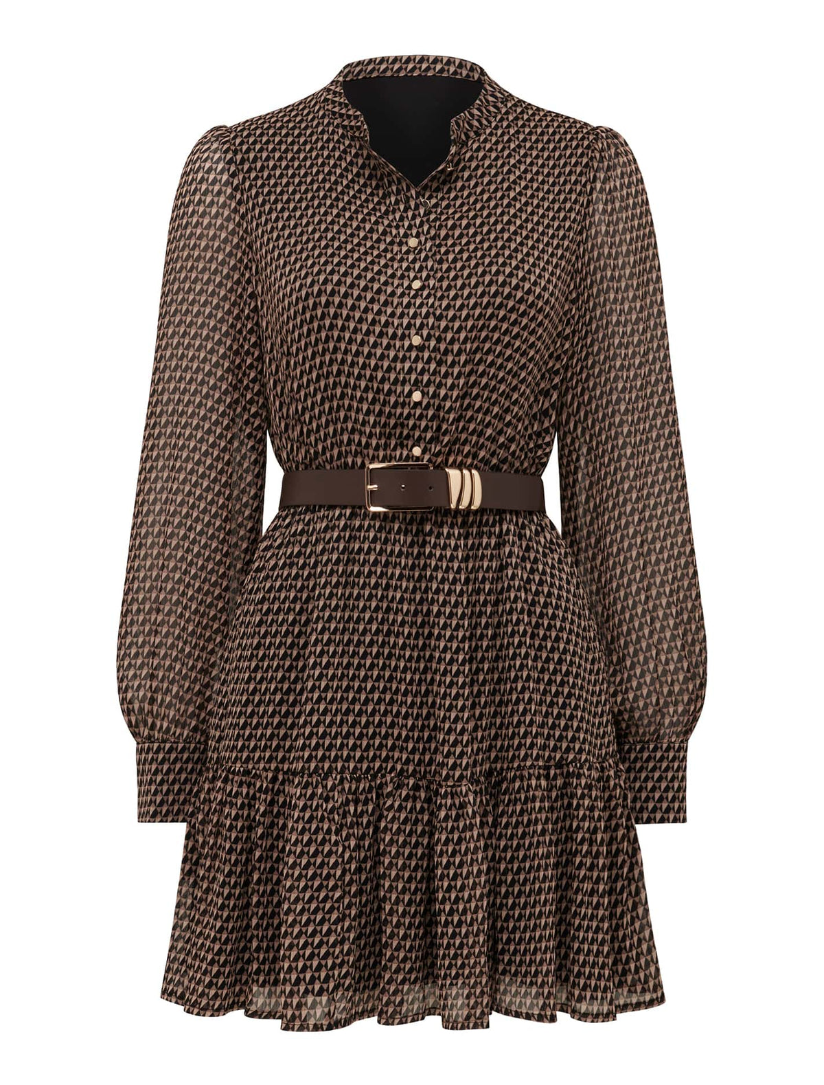 Shiri Petite Belted Mini Dress Dark Tile Geo_mannequin
