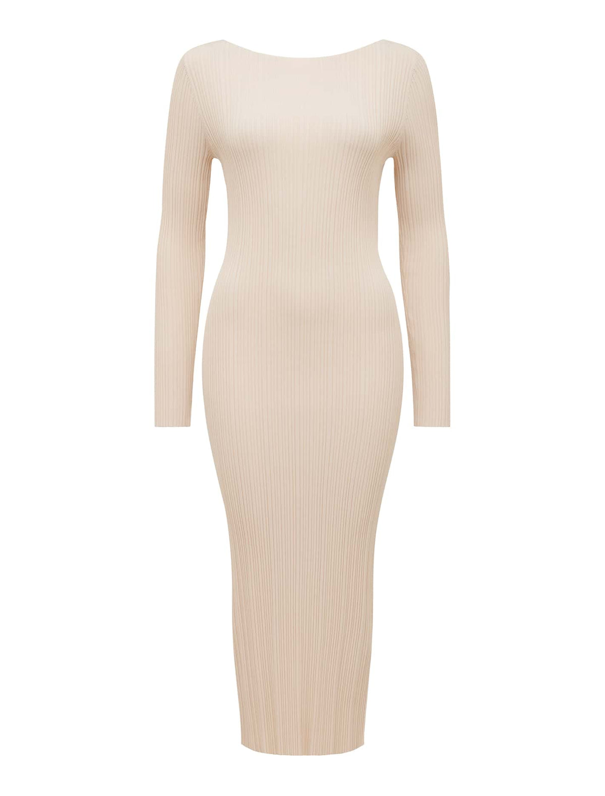 Evie Petite Long Sleeve Rib Knit Dress Sandstone_mannequin