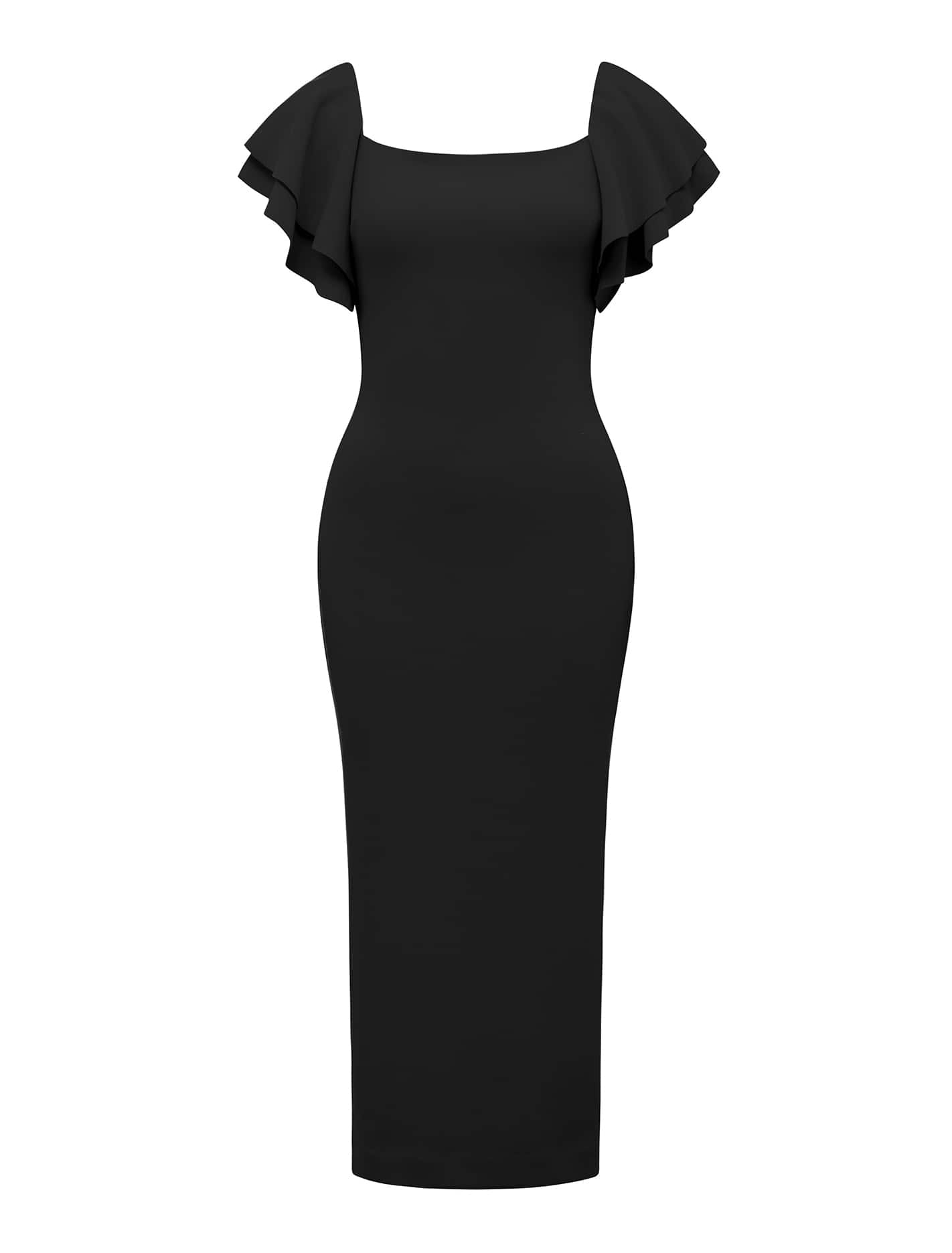 Kiki Frill Sleeve Bodycon Black_mannequin