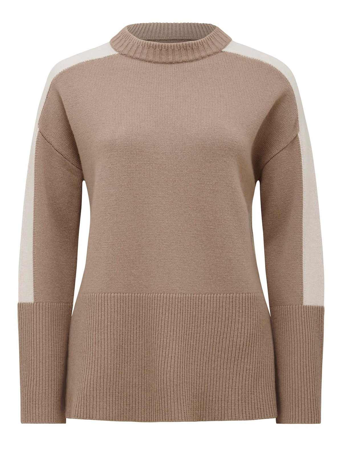 Bianca Relaxed Longline Crew Neck Mushroom/ Stone Colour Block_mannequin