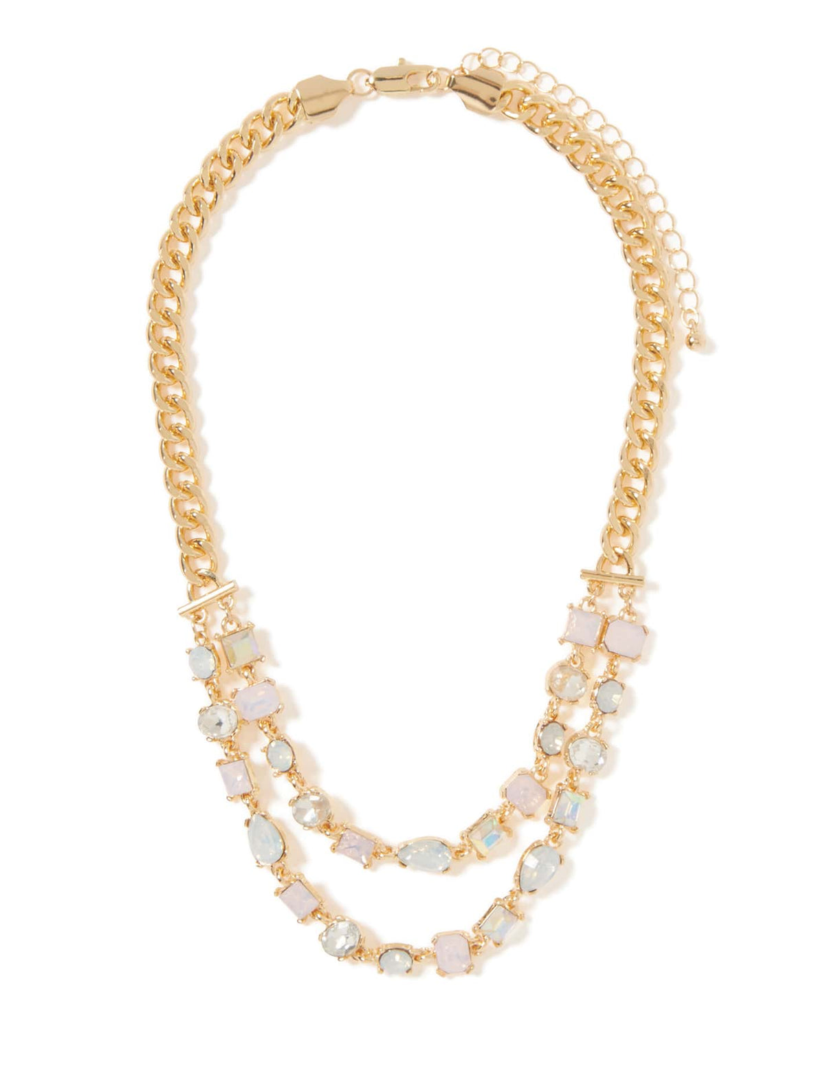 Signature Isabelle Glass Stone Layered Necklace Gold / Opal_mannequin