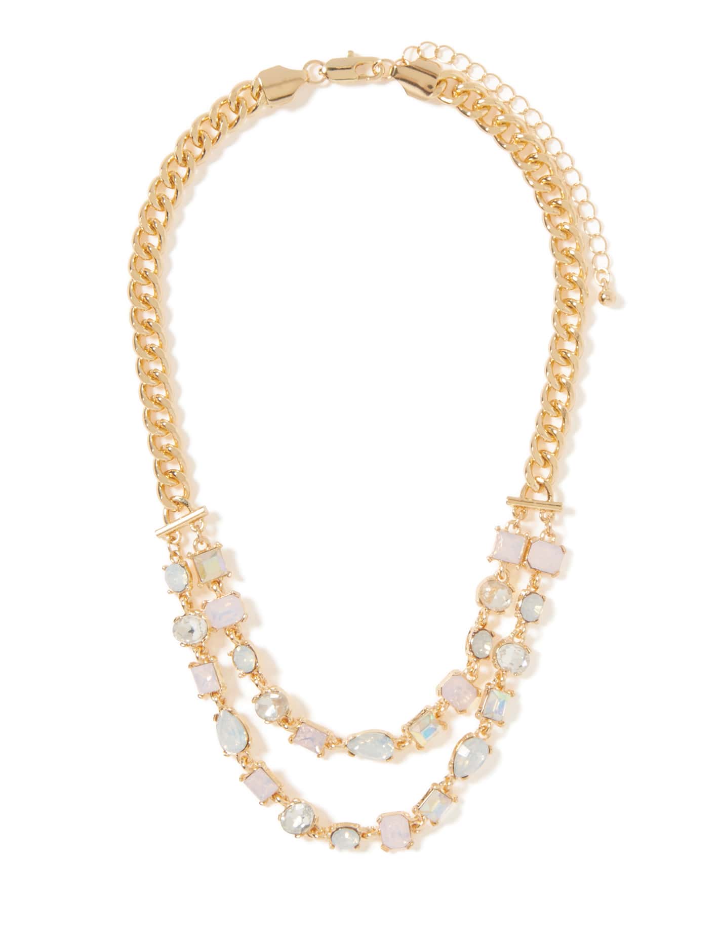 Signature Isabelle Glass Stone Layered Necklace Gold / Opal_mannequin
